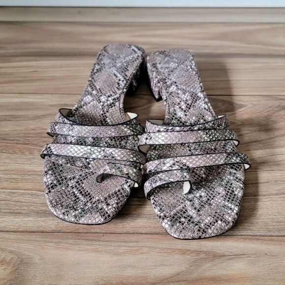 Vince Camuto Grenda Leather Strappy Mini Block Heel Sandal Holographic Snakeskin - Picture 6 of 15